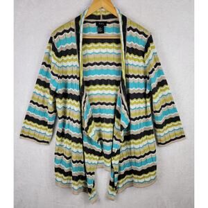 Bohemian Cardigan XL Sweater Open Front Colorful Chevron Casual Office Retro Y2K